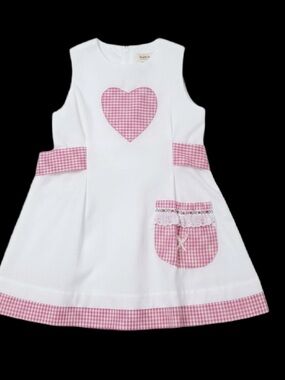 Vintage Girls Heart Gingham Sleeveless Tie Back Apron Dress Size 10